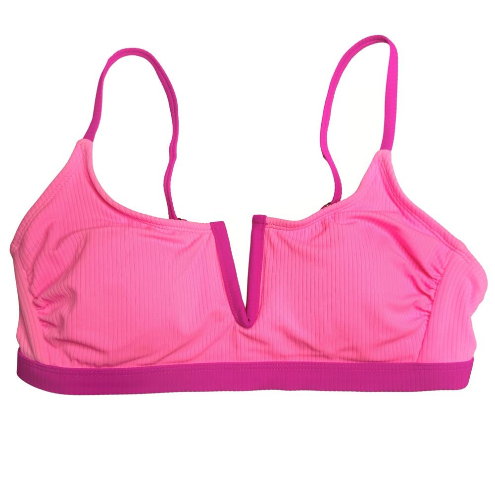 Salt + Cove Ribbed V-Wire Padded Bralette Bikini Top Small Pink Juniors' Swim